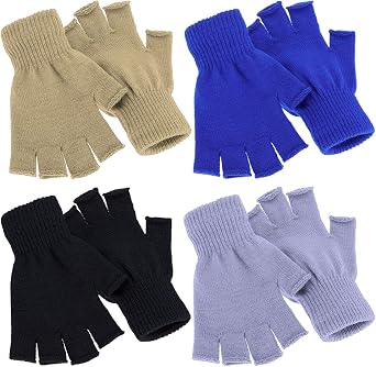 4 Pairs Winter Half Finger Gloves Knitted Fingerless Gloves Fingerless Mittens Warm Stretchy Gloves for Men Women