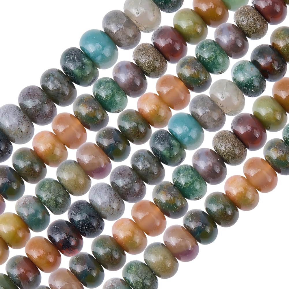 SUNNYCLUE 1 Box About 75Pcs 8mm Indian Agate Beads Heishi Spacer Beads Natural Agate Stone Disk Flat Rondelle Energy Loose Spacers for Carfts Jewellery Making DIY Bracelet Necklace Earring Supplies