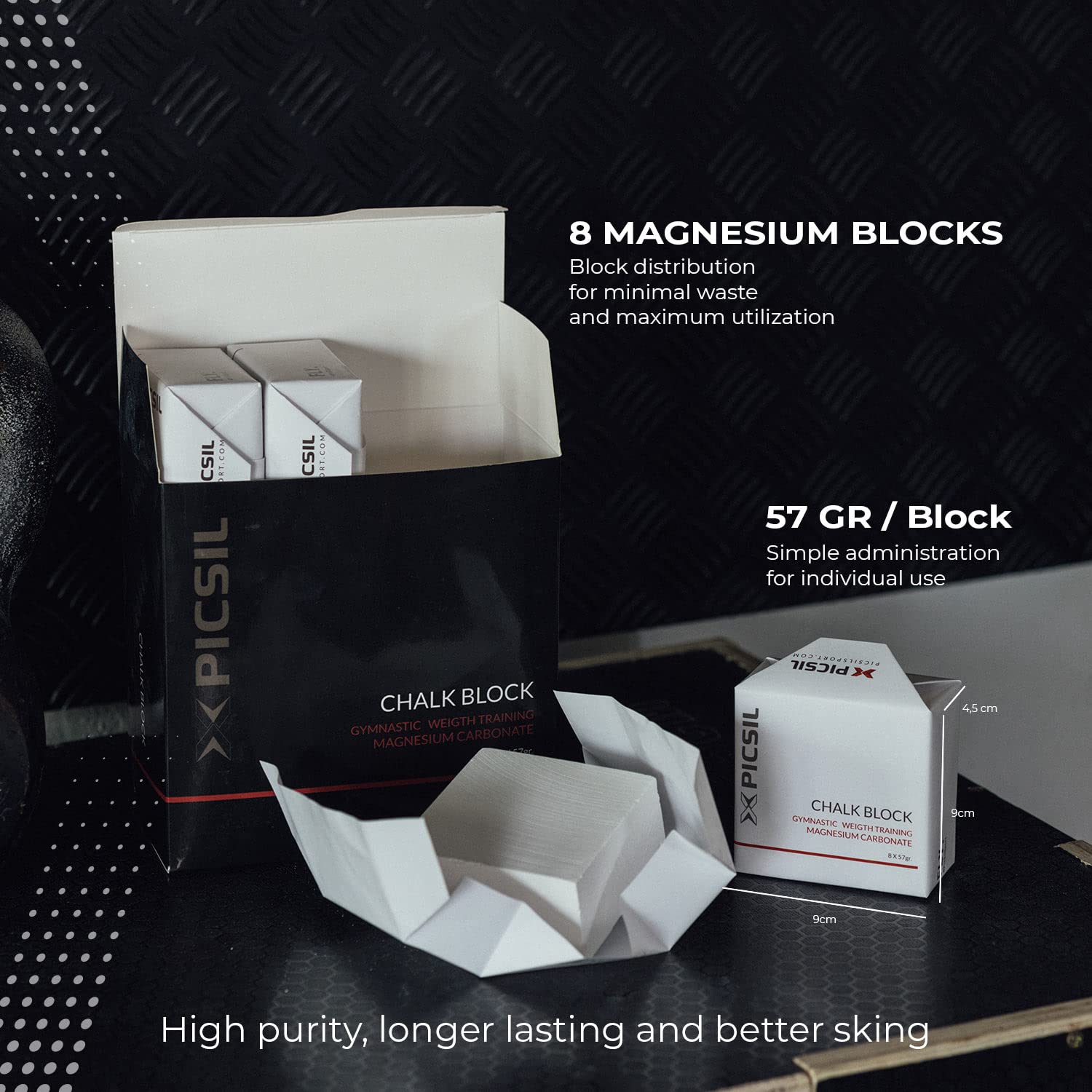 PICSIL Chalk Block, Magnesio in Blocco o Polvere per Ginnastica, Arrampicata, Sollevamento Pesi, Barra da Ballo, Crosstraining, Mani Senza Sudore, Massima Presa