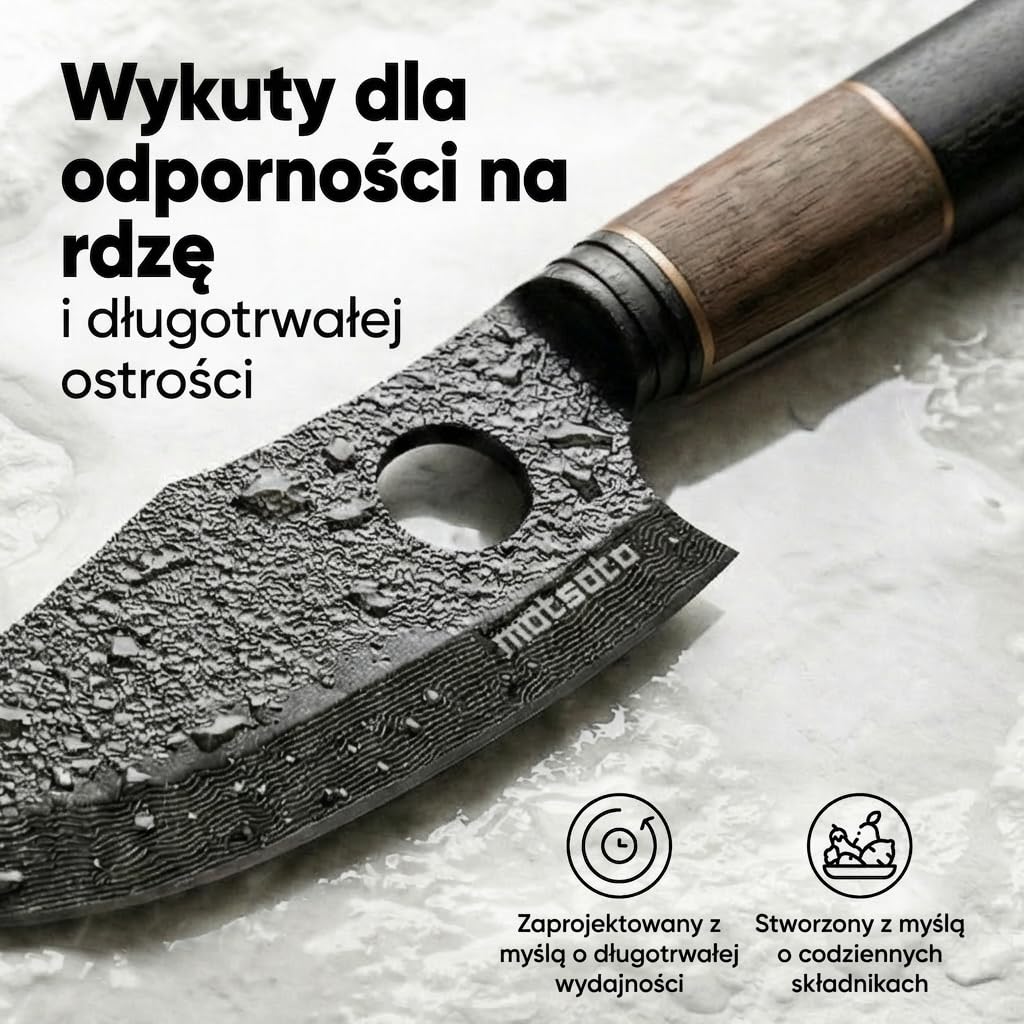 Matsato Osuren Nóż Kuchenny Stal Japońska Wzór Damasku | Ostrze 16 cm. Ergonomiczna rączka z drewna pakka i akacji. Mycie ręczne.