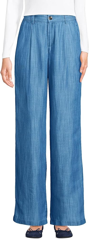 Lands' End Women's High Rise Tencel™ Fiber Pleated Wide Leg Pants