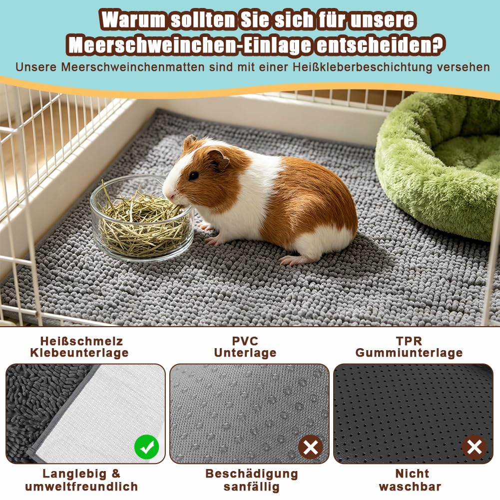 3 Stück Meerschweinchen Unterlage aus Chenille-Stoff 60x40cm, Saugfähige Pipipads mit rutschfester Unterseite, Waschbare Kleintierunterlage für Hamster Kaninchen Chinchilla, schmutzabweisendes