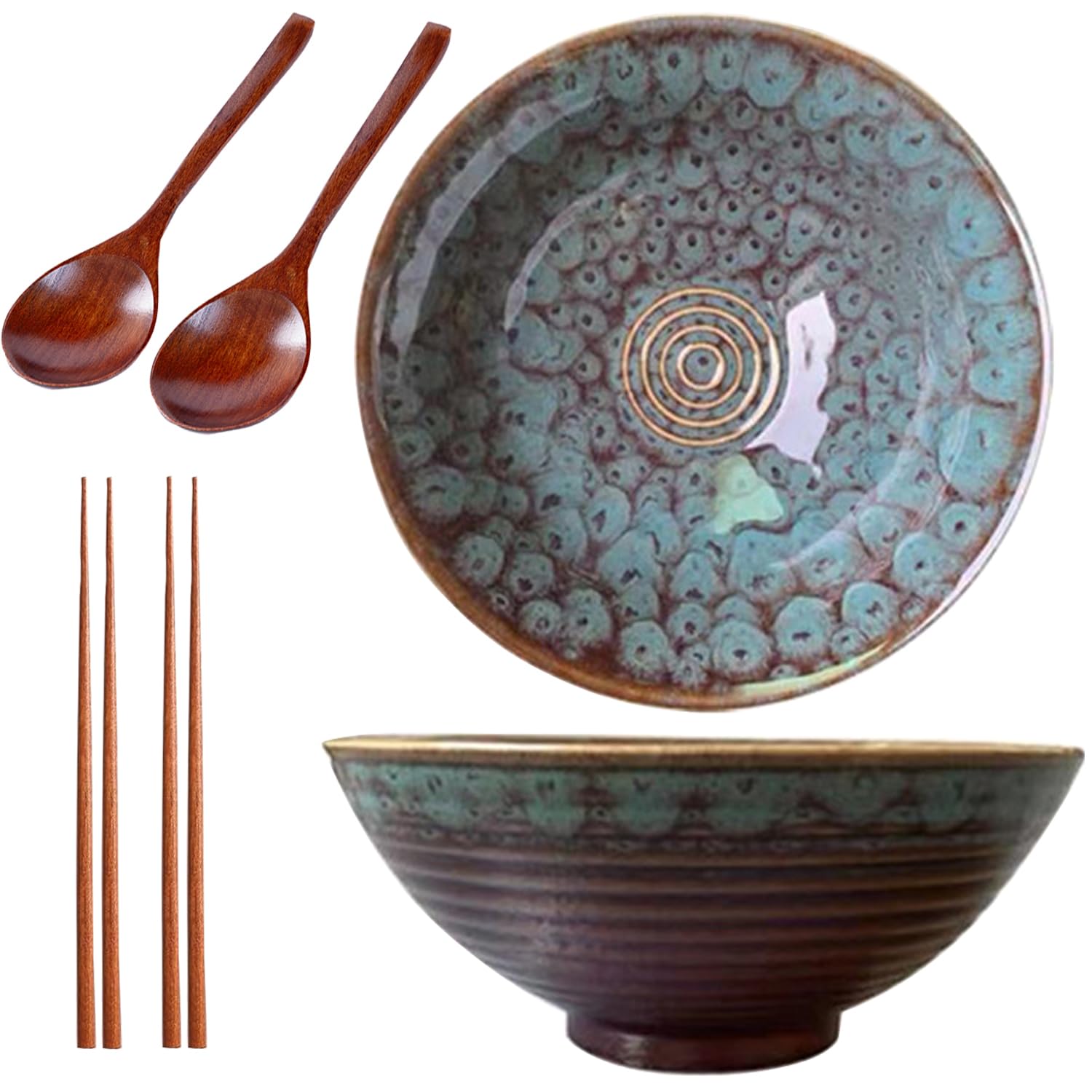 Sightday Ramen Bowl Set of 2 (1200ml), Ceramic Bowls With Spoons and Chopsticks for Pasta Soup, Salad, Cereal, Snacks