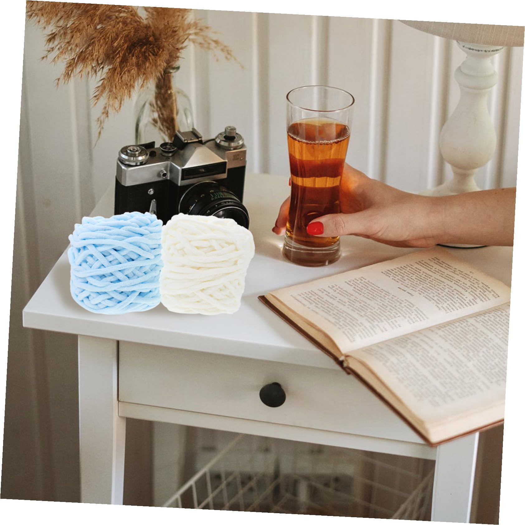 ARTIBETTER 4 Gomitoli di Lana Morbida per Maglia a Mano Colori Pastello Bianco Latte Rosa Azzurro Filo Naturale Traspirante per Sciarpe Cappelli e Accessori Fai da Te