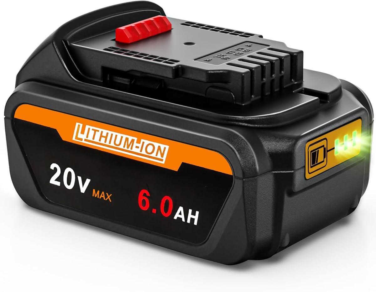 20V 6.0Ah Lithium-ion Battery Replacement for Dewalt DCB200 DCB204 DCB201 DCB205 DCB207 DCB206 20V Battery Compatible with Dewalt 20V Battery Series Cordless Power Tools