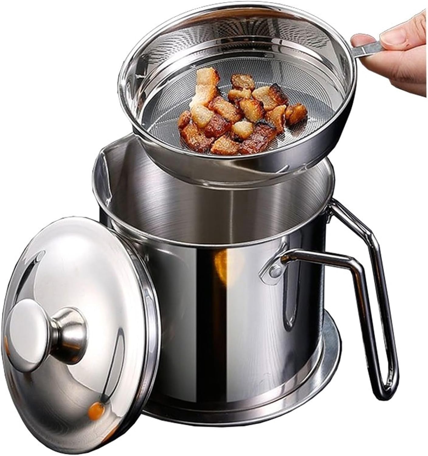 Truthful 1.4 LTR Large Capacity Oil Filter Pot Stainless Steel Oil Strainer Pot Oil Container-image-9