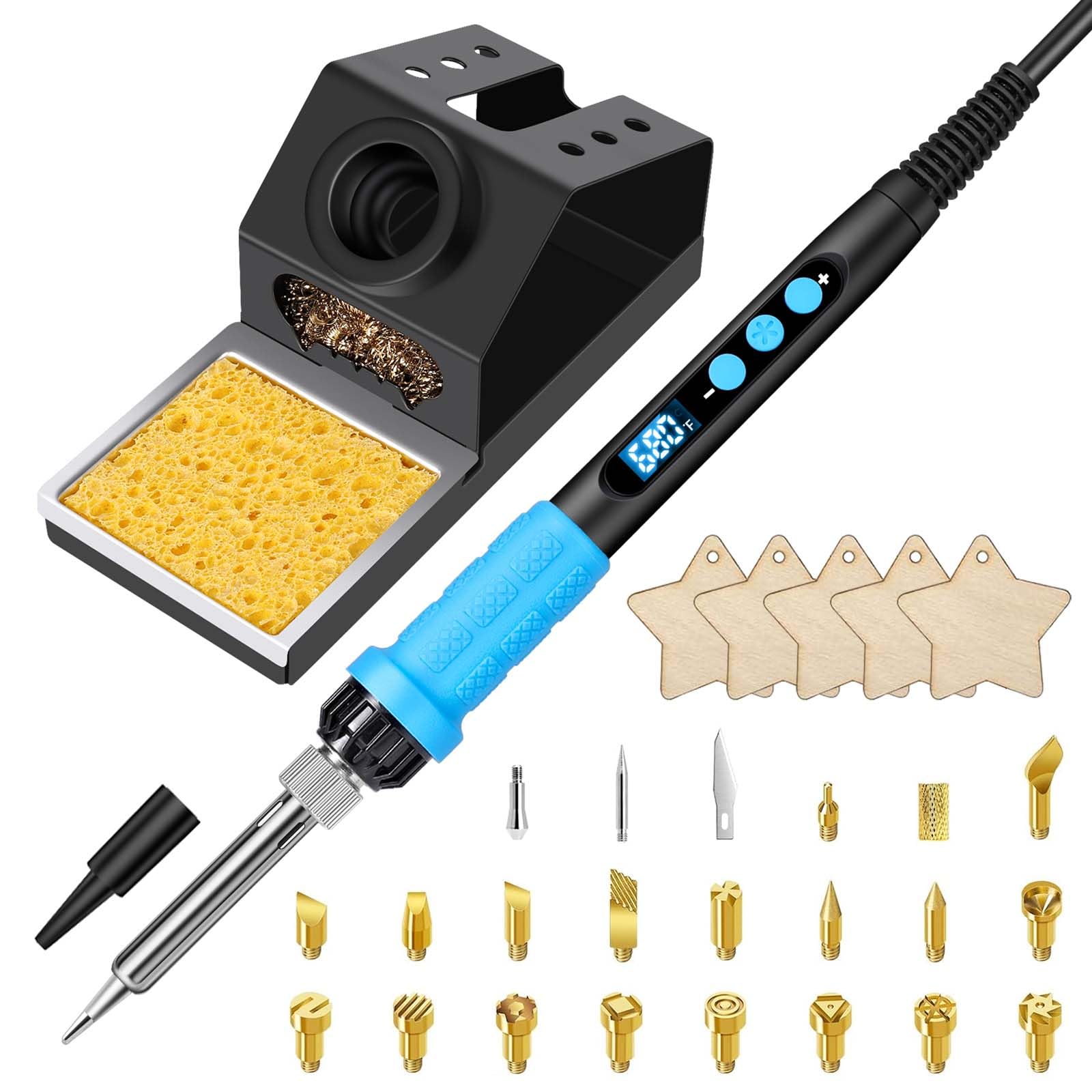 Wood Burning Kit, 22 Pcs Wood Burner Tool with Adjustable Temperature Control, Multifunctional Soldering Stand for Wood Carving, Embossing, Soldering Projects