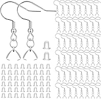 Vista 7 de Ganchos para aretes, 50 unidades/25 pares, alambres de oreja de acero inoxidable, ganchos de pez, piezas de joyería hipoalergénicas para hacer joyas