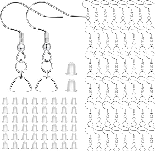 Miniatura 7 de Ganchos para aretes, 50 unidades25 pares, cables de oreja negros de acero inoxidable, ganchos de pez, piezas hipoalergénicas para hacer joyas de