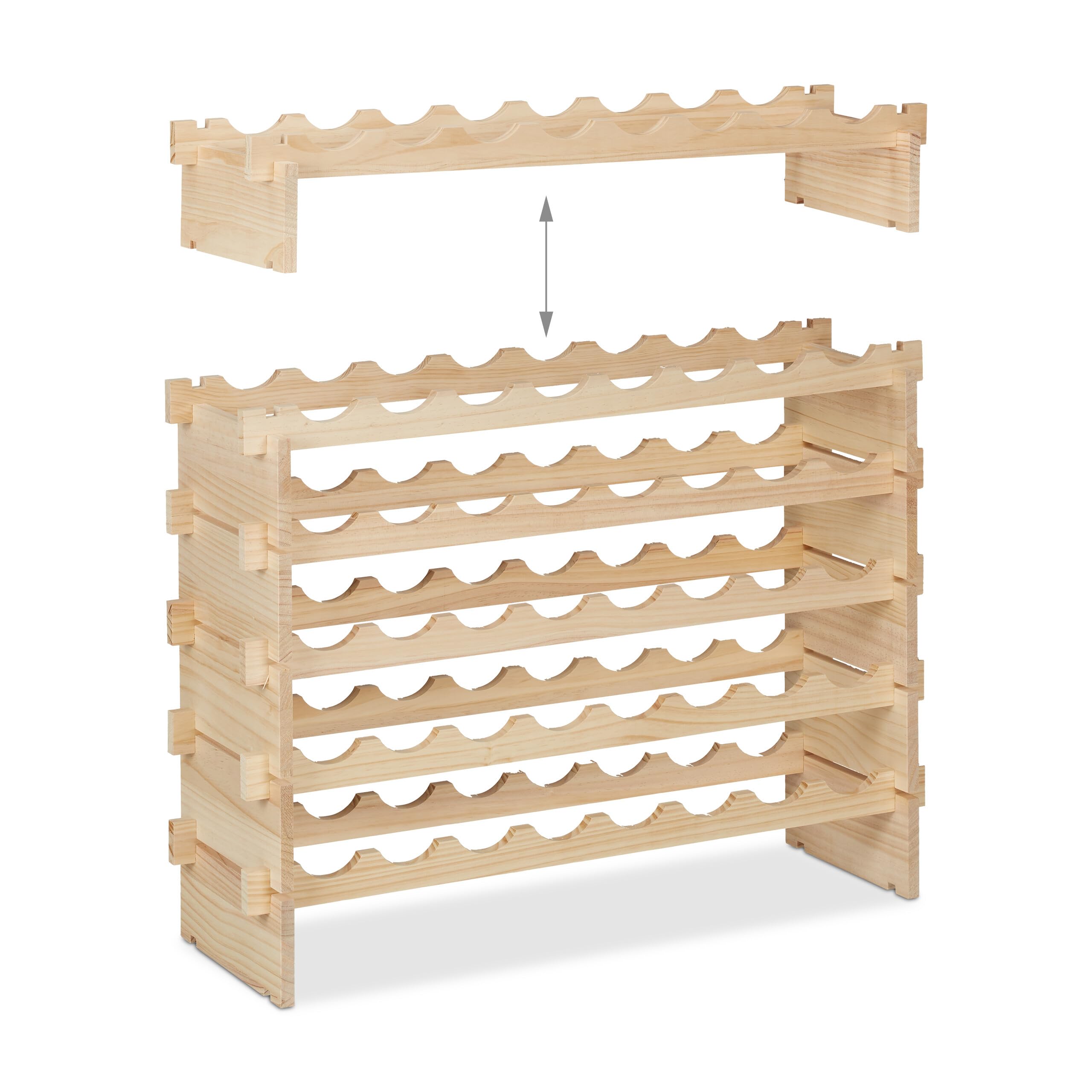 Relaxdays casier à vin, pour 48 Bouteilles, étagère Bouteilles, empilable, HxLxP : 73 x 82 x 25 cm, Bois de pin, Nature