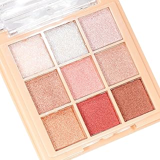 Glitter Eyeshadow Palette, Long-lasting Shimmer Eye Shadow Pallets for Women, Natural-looking Nude Eyeshadow Highly Pigmented, 9 Colors Pearls Shimmer Eyeshadow Powder, Blendable Eyeshadow