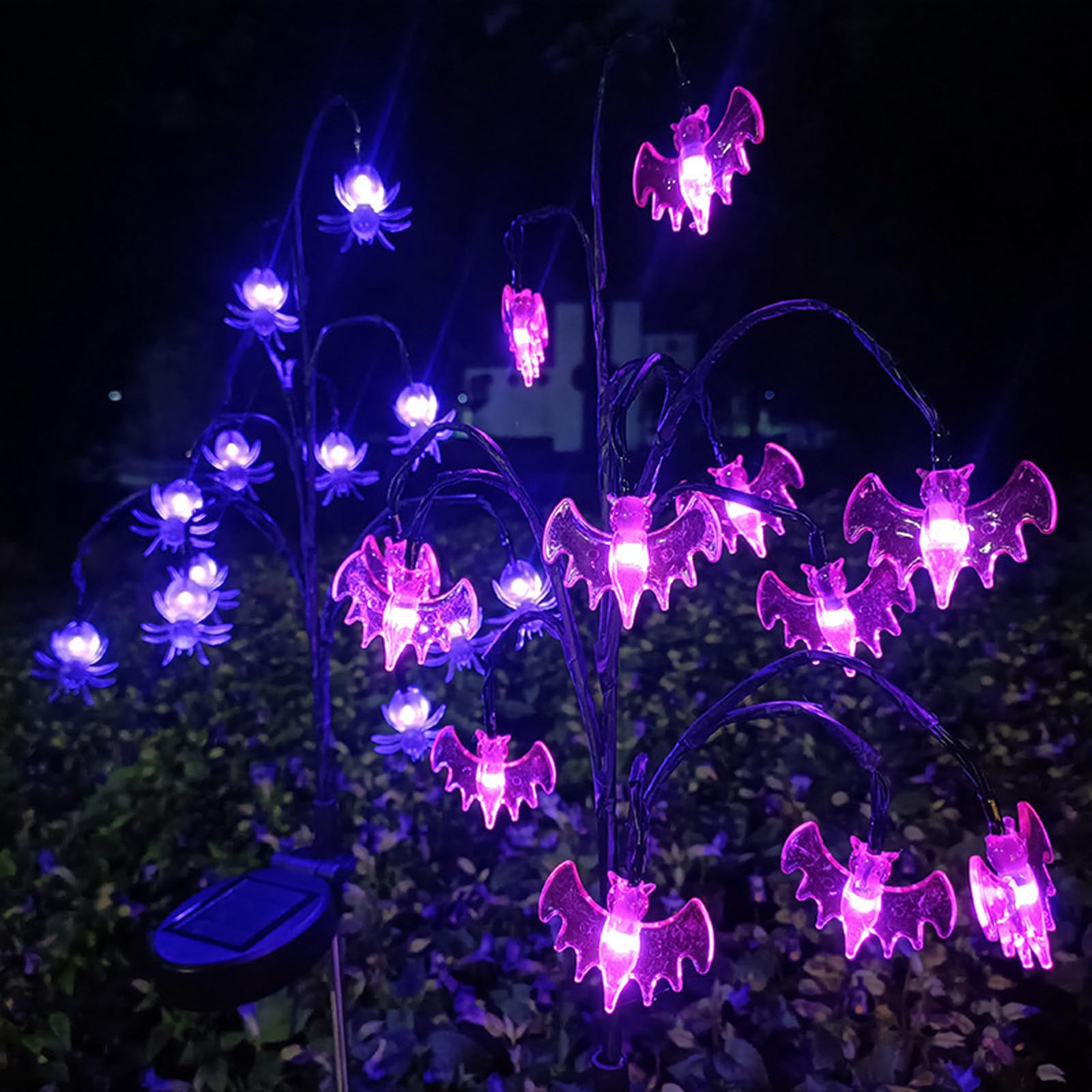 Solar Halloween Pathway Lights Purple Spider Swaying Light Outdoor Solar Powered Waterproof Spooky Halloween Decorations Stake Lights for
