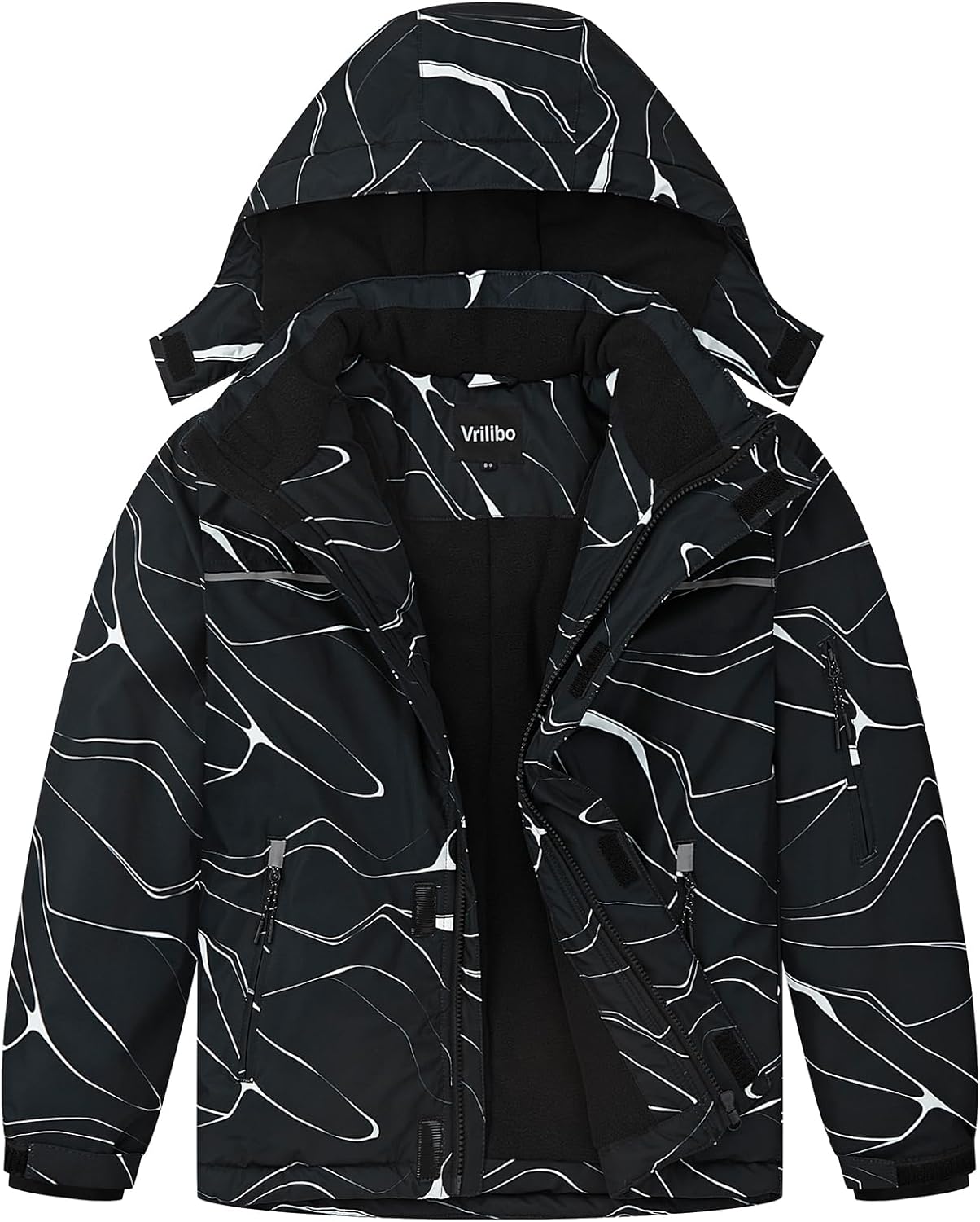 Boys Waterproof Ski Jacket Winter Warm Thick Snow Coat Fleece Lined Kids Outdoor Hooded Snowboard Jacket