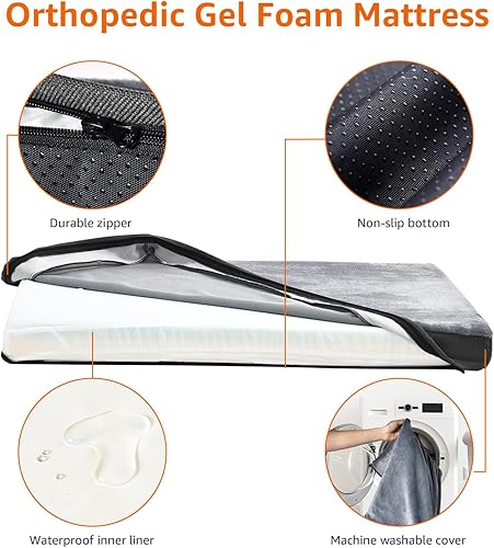 Miniatura 4 de Tienda Basics Colchón ortopédico de espuma de gel para perros con funda extraíble, gris, 41 x 29 x 4