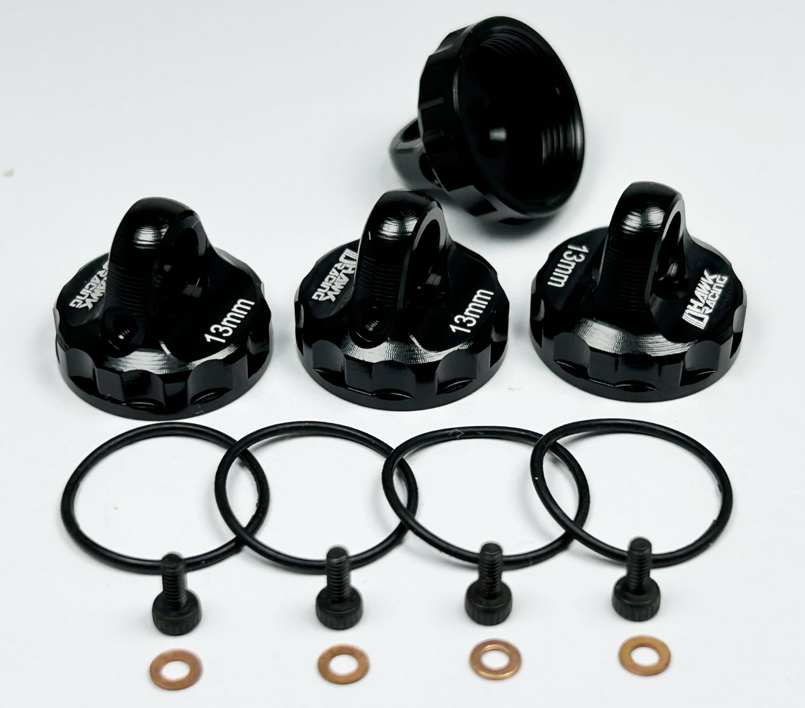 Dhawk CNC Alloy 13mm Shock Caps (4) Black for Team Associated RC10B6.4 B6.4D B74.2