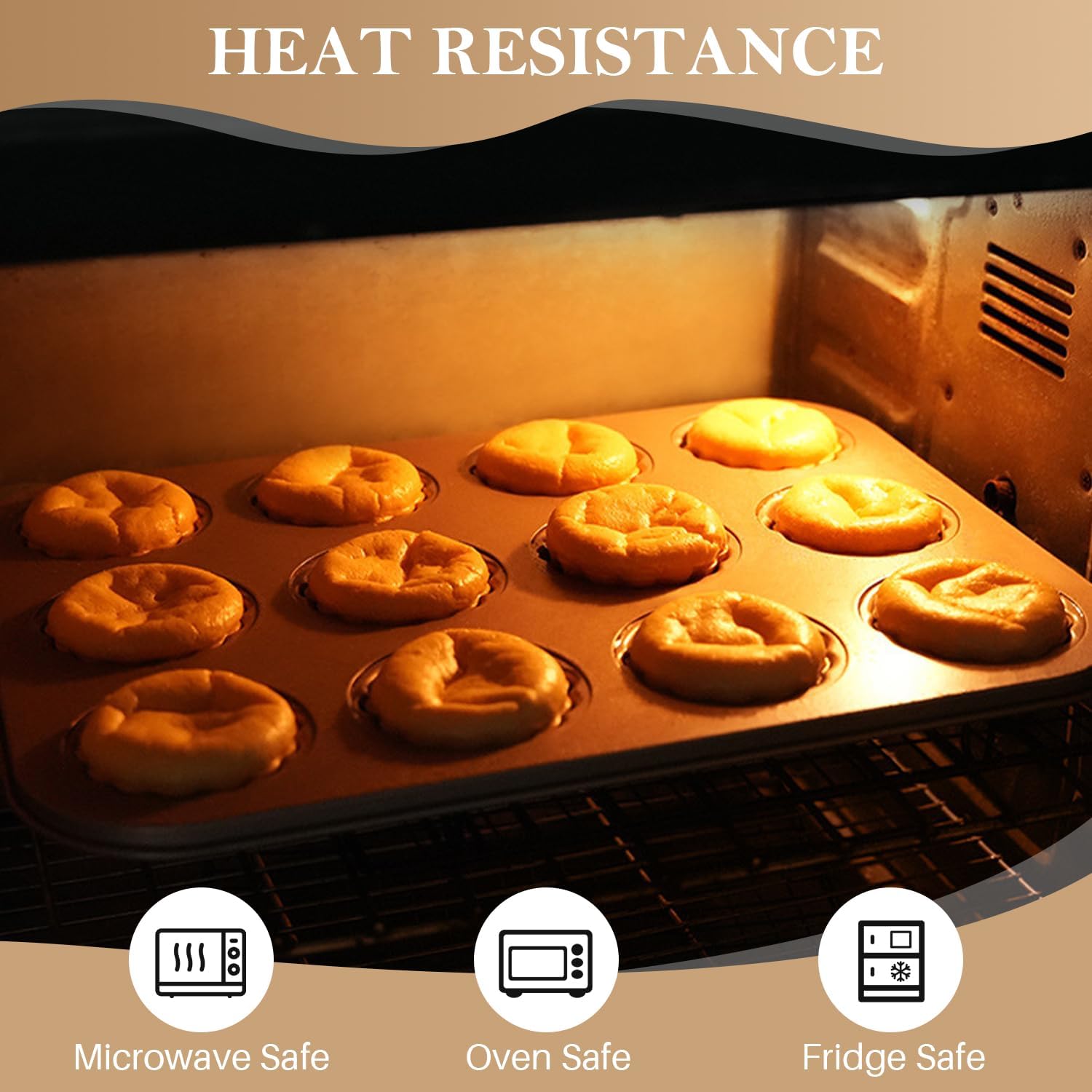 Tissting Muffin Cake Pan, Nonstick 12 Cavity Chestnut Shaped Bakeware Muffin Madeleine Pan Non Stick Carbon Steel Baking Mold for Oven Desserts (Gold Shell)
