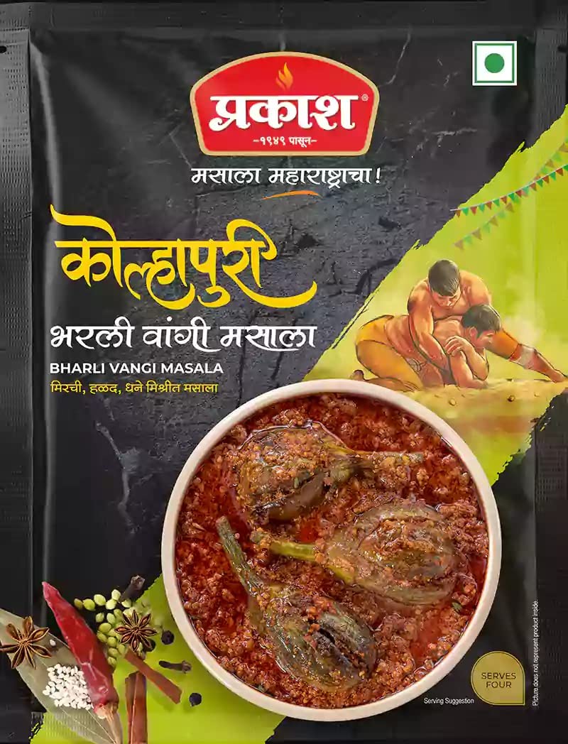 Prakash Kolhapuri Bharli Wangi Masala, 25 gram | Pack of 4 | Ready to Use Kolhapuri Bharli Wangi Masala | Easy to cook | Authentic Maharashtra Spices | Serves 4 (Per Pack) | No Preservatives, Colours or Artificial Flavours