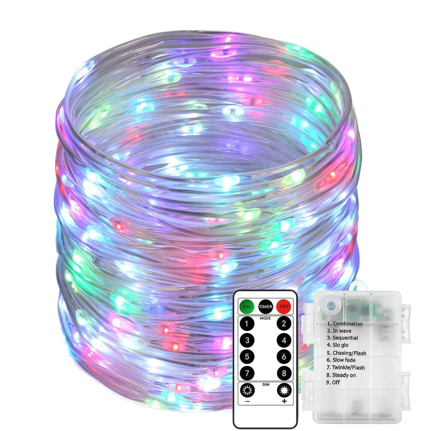 KINGCOO LED Rope Fairy Lights, Battery Operated Tube String Lights with Remote Control Timer 8Modes for Trampoline Camping Tent Indoor Outdoor Garden Wedding Christmas Decor (Multicolor, 20M 20LED)