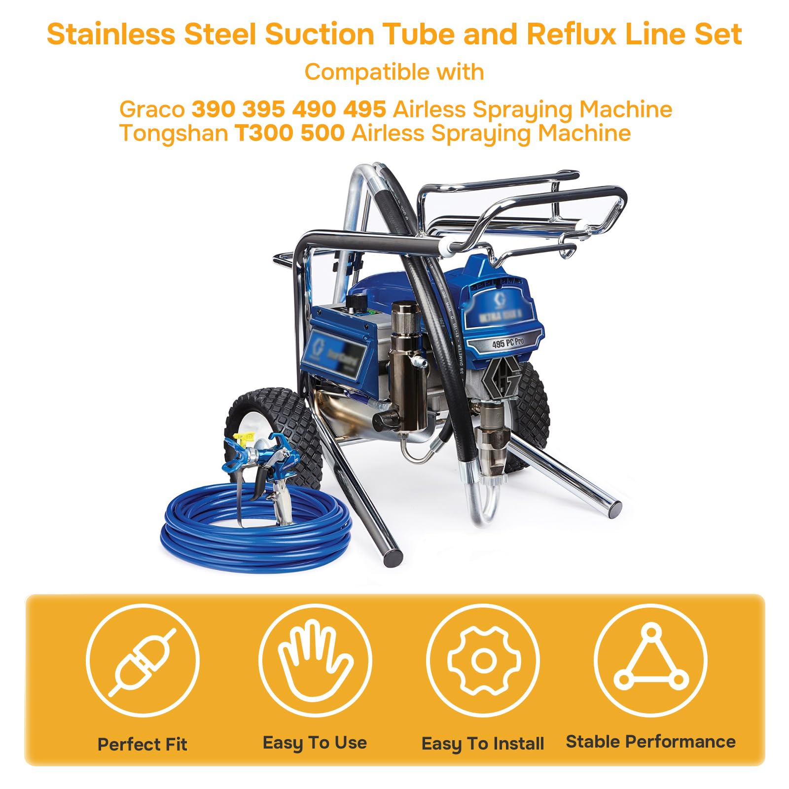 2025 Upgraded Stainless Steel Suction & Reflux Line Set For Titan 440 450 Airless Sprayer - Includes 2 Filters - View #3