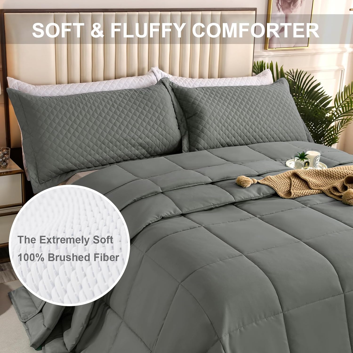 Oversized California King Comforter Set 120x120, Extra Large King Size Quilts 3 Pieces Lightweight Reversible Down Alternative Comforter for All Season with 8 Corner Tabs -Gray - Image 3