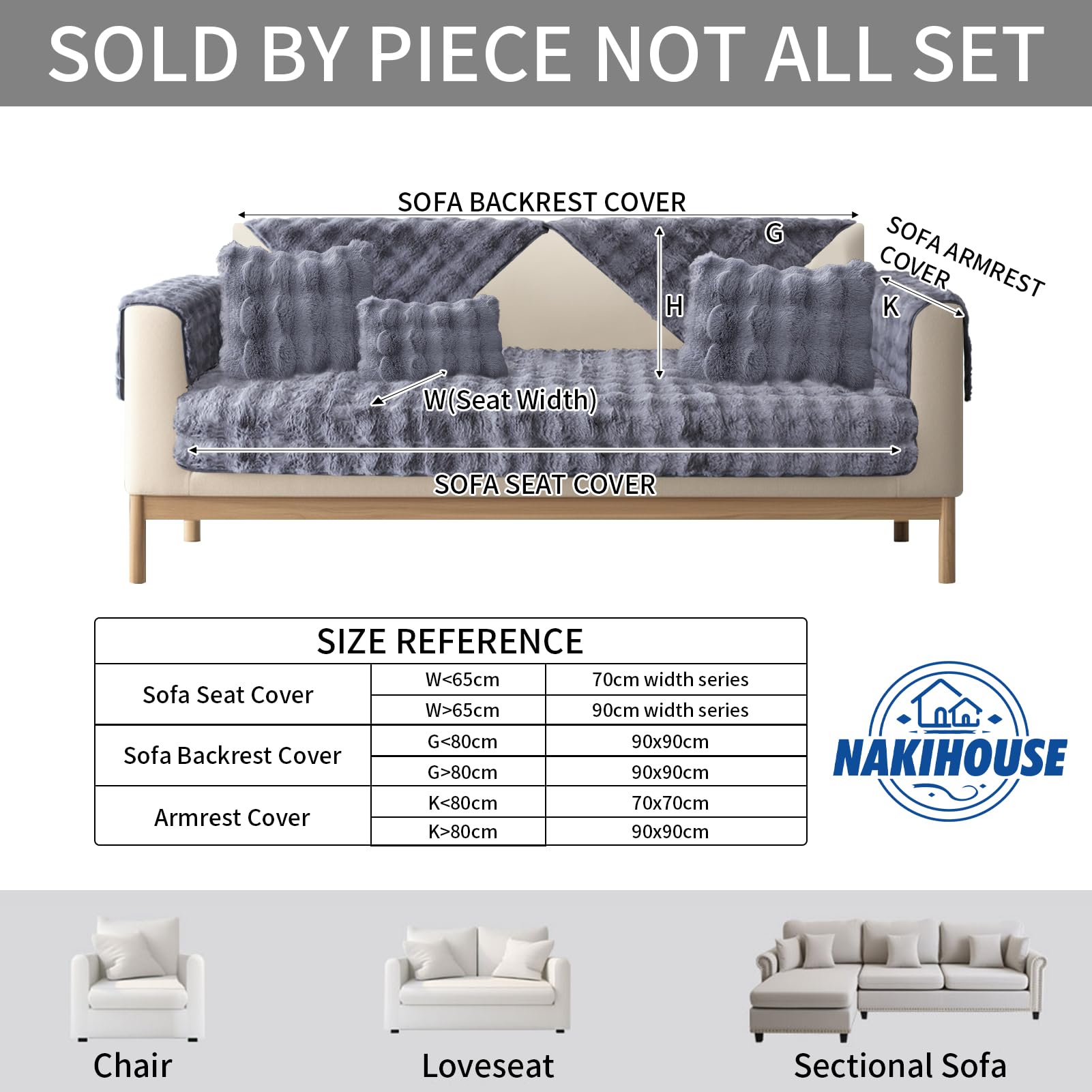 NAKIHOUSE Gray Rabbit Plush Sofa Covers 1 2 3 4 Seater - Image 4