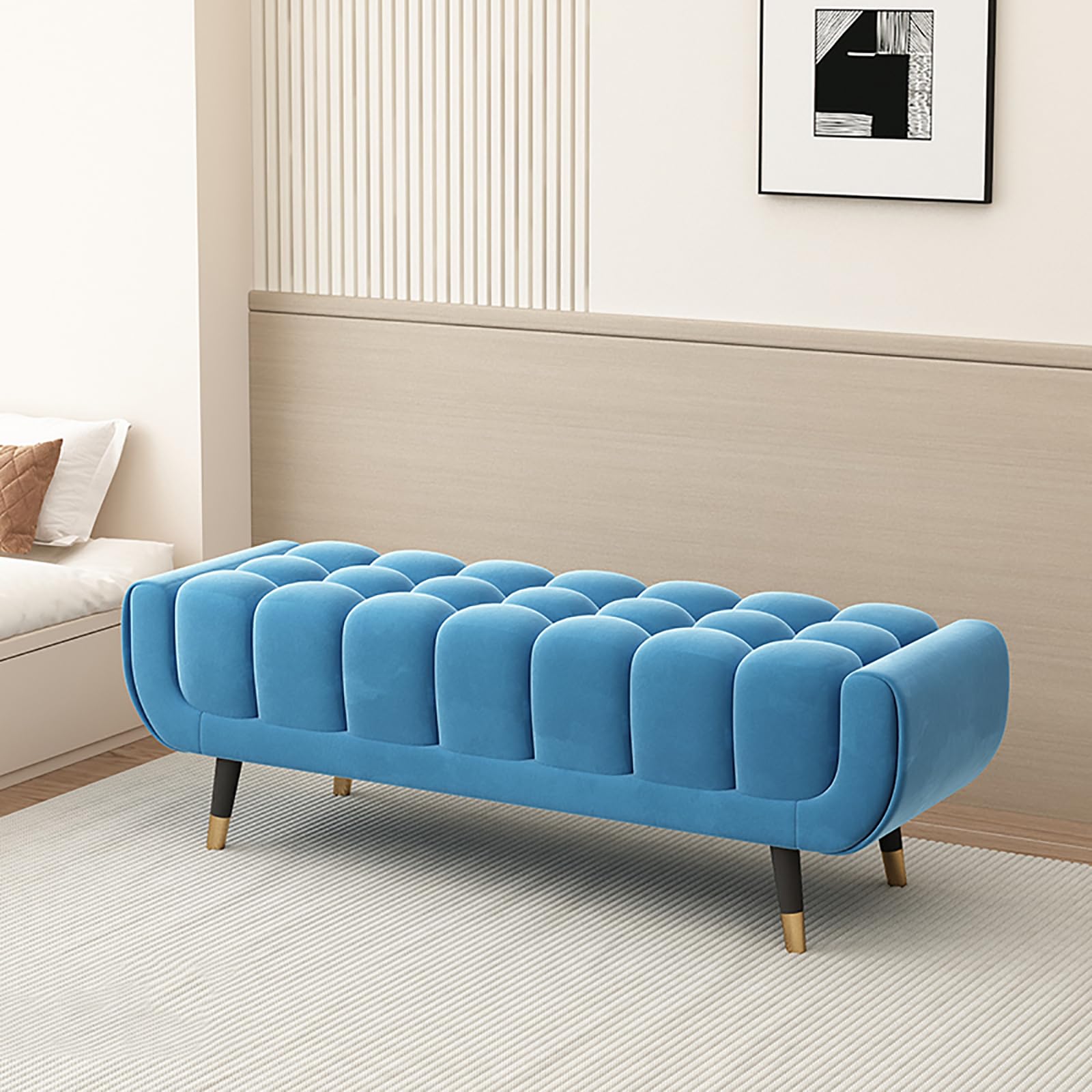 GDMDPTE Thickened Velvet Entryway Bench Cushioned Shoe Storage Solid Wood Frame Footstool for Bedroom Living Room Hallway Dressing Area (47.2in 120cm C)