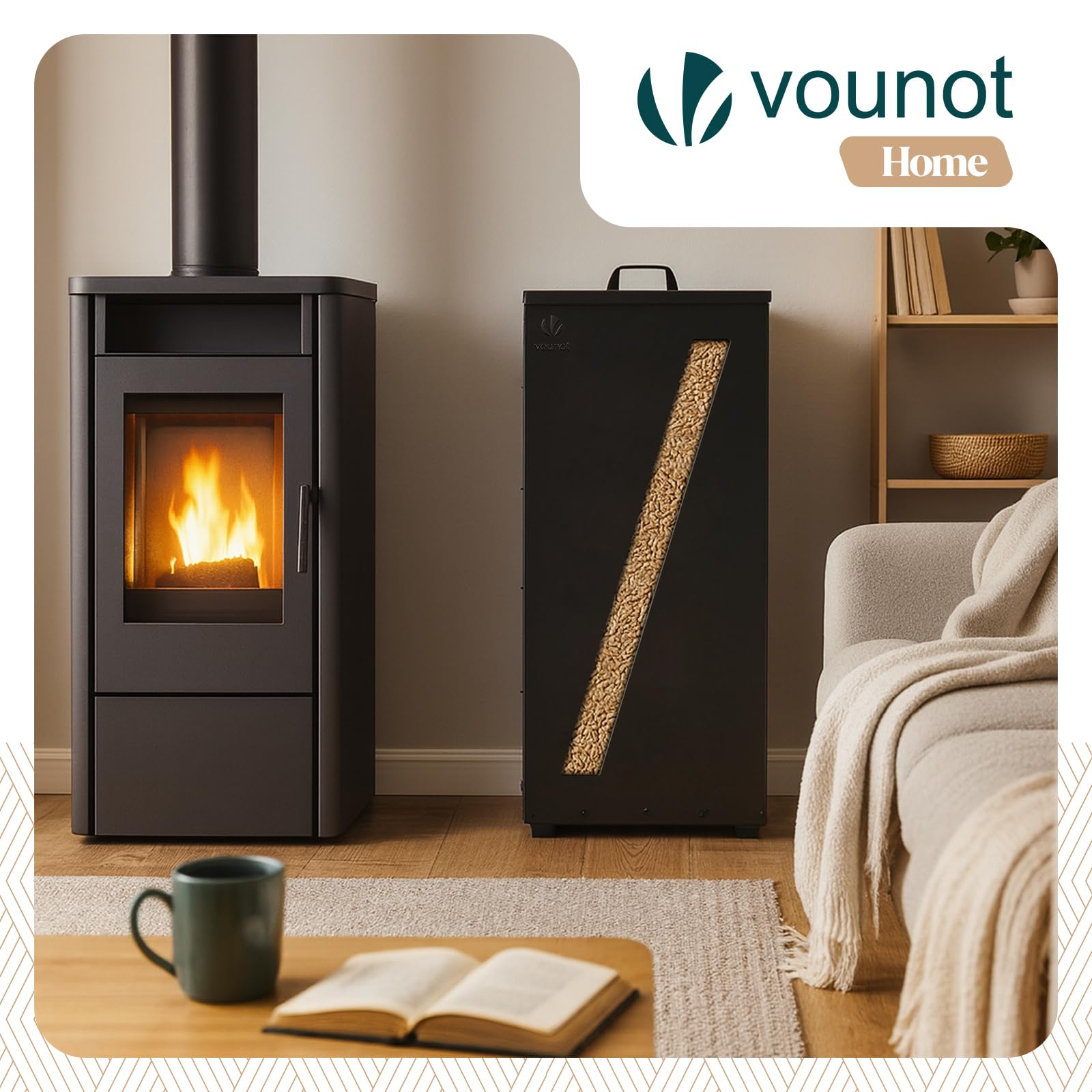 VOUNOT® Depósito de Pellets Granulados 45 kg con Ruedas 36x36x76 cm Negro