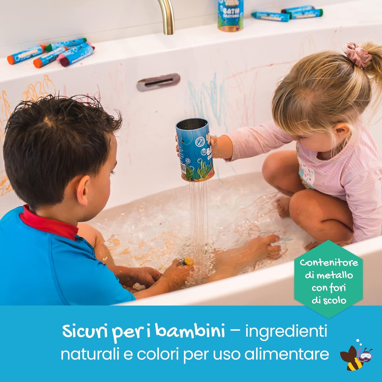 Honeysticks Pastelli vasca da bagno per bambini - Fatti in cera d'api naturale non tossica - Giocattoli per vasca da bagno senza profumo e non irritanti - Colori vivaci e facili da usare - 7 Pezzi