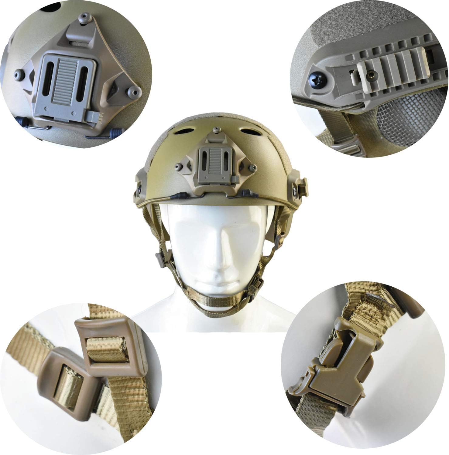 Tactical Foldable Half Face Airsoft Mesh Mask with Ear Protection and Tactical Airsoft Fast Helmet Adjustable H-Nape Helmet Chin Strap Large Size for Older Teenager or Adult (CAMO) : Sports & Outdoors