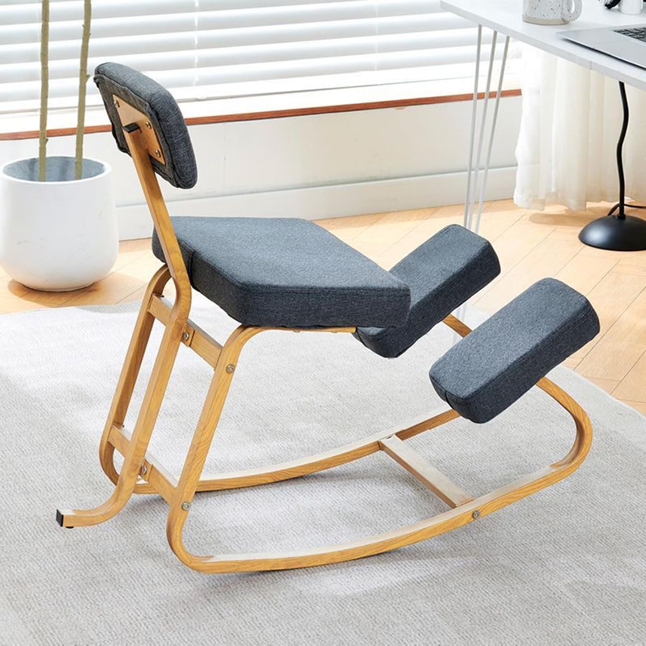 Silla De Rodillas ErgonóMica, para El Hogar Y La Oficina con Respaldo CorreccióN De La Postura Cojines Gruesos Y CóModos,Grey