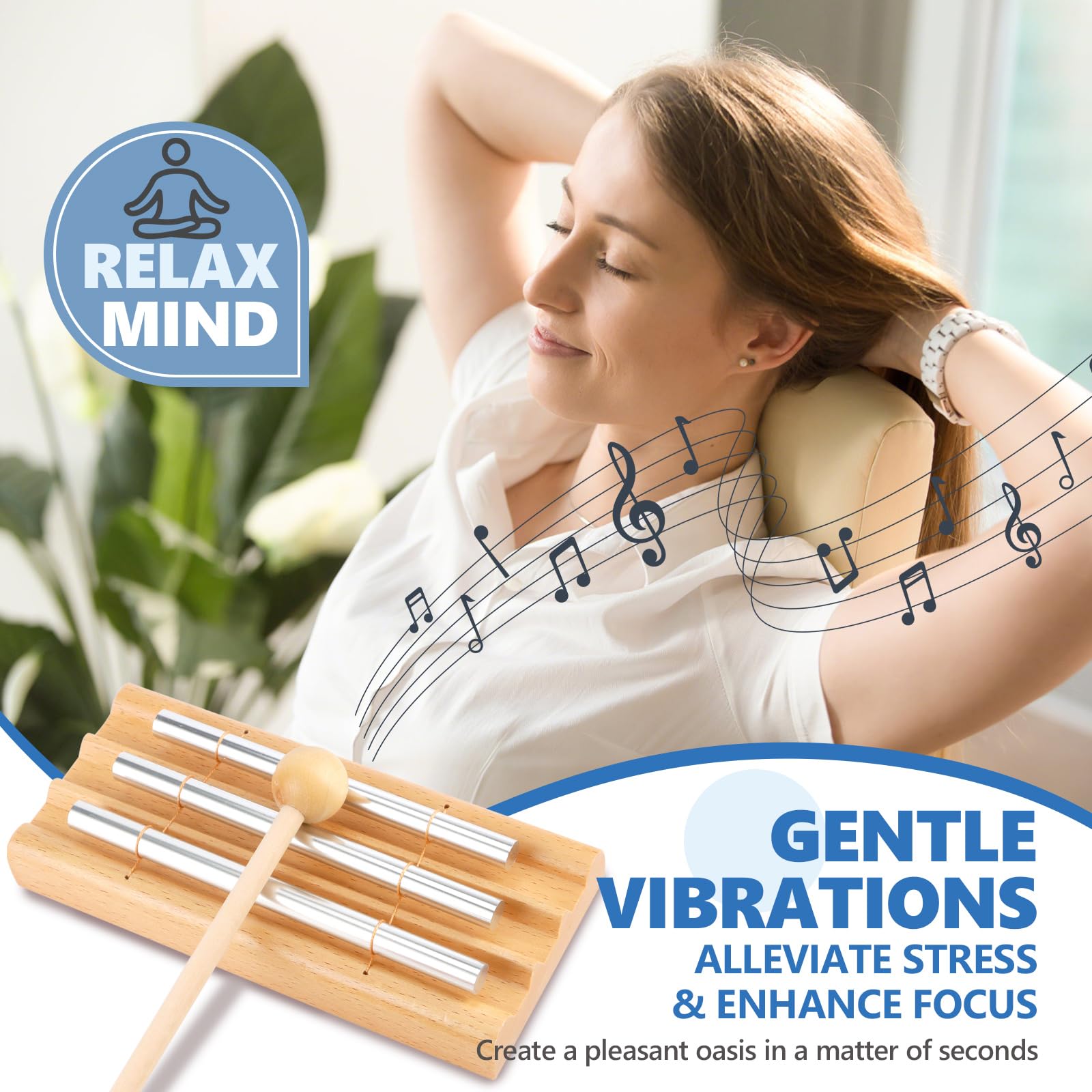 3 Tonos y Campanilla de Madera - Kit Completo de Percusión con Mazo para Educación Musical Temprana, Meditación Relajante y Uso en Aulas - para Profesores, Niños y Terapeutas