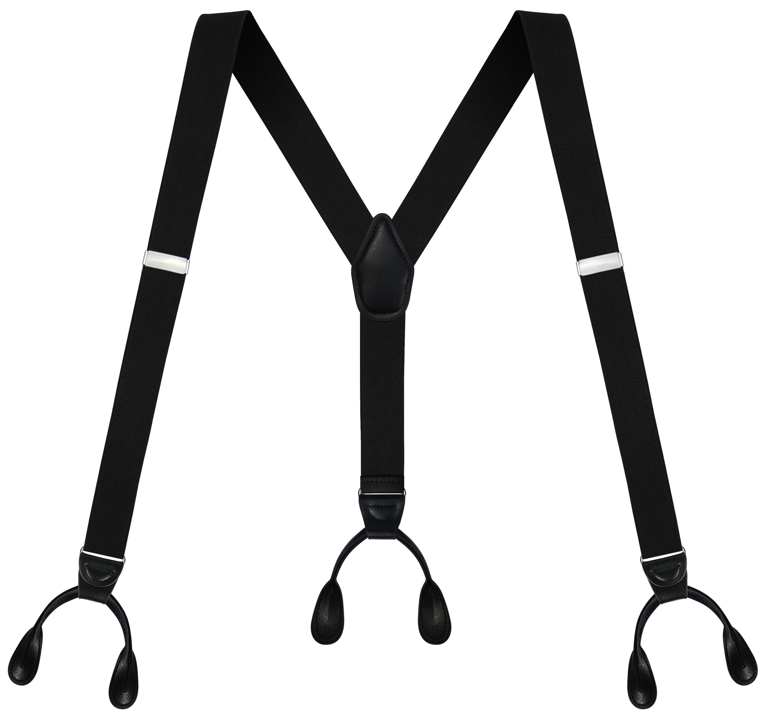 AmazingSky Men's 1.4" Y-Back Adjustable Elastic Button End Tuxedo Suspenders， Braces for big and tall with 52 Inches Length, Black, Extra Large