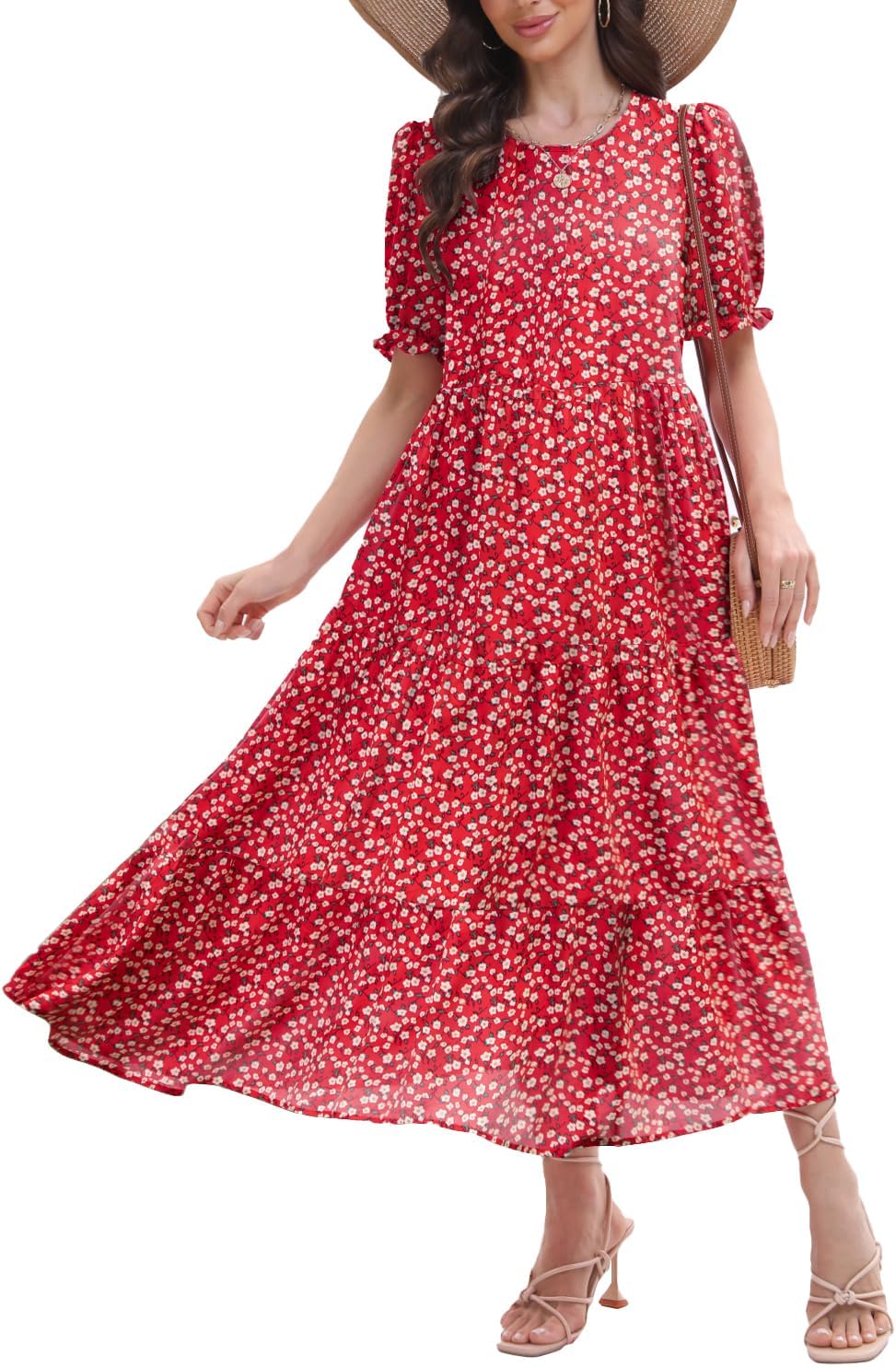 Ann Darling 2026 Women’s Floral Dress Casual Tiered Flowy A-Line Summer Dress with Pockets