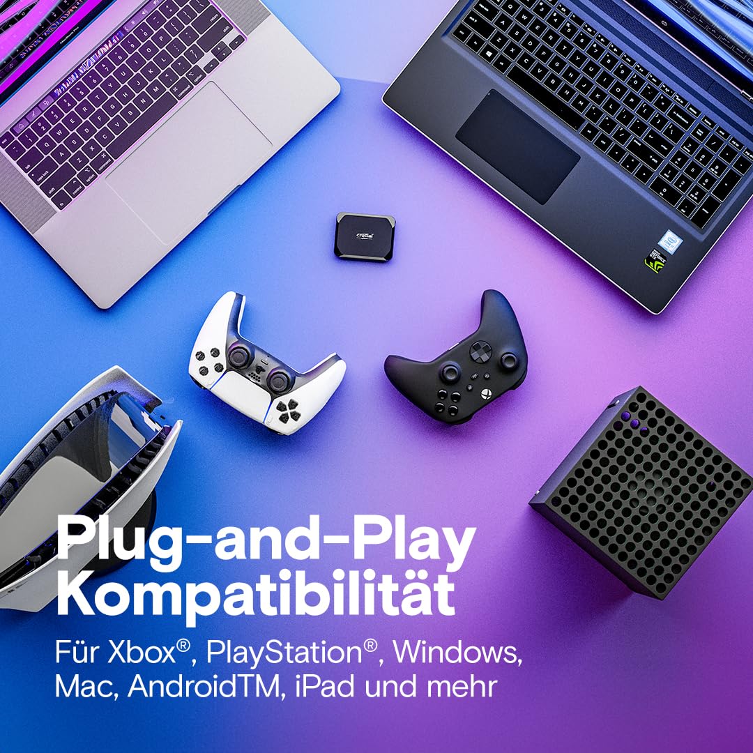 Crucial X9 4TB Portable SSD – Externe Festplatte, Bis Zu 1050 MB/s, USB-C, Stoßsicher, Für PC, Mac & Konsolen