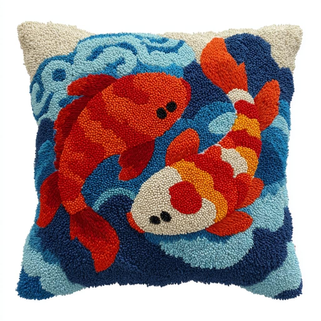 AxiangziK Latch Hook Pillow Kit 43x43cm,Two Fish