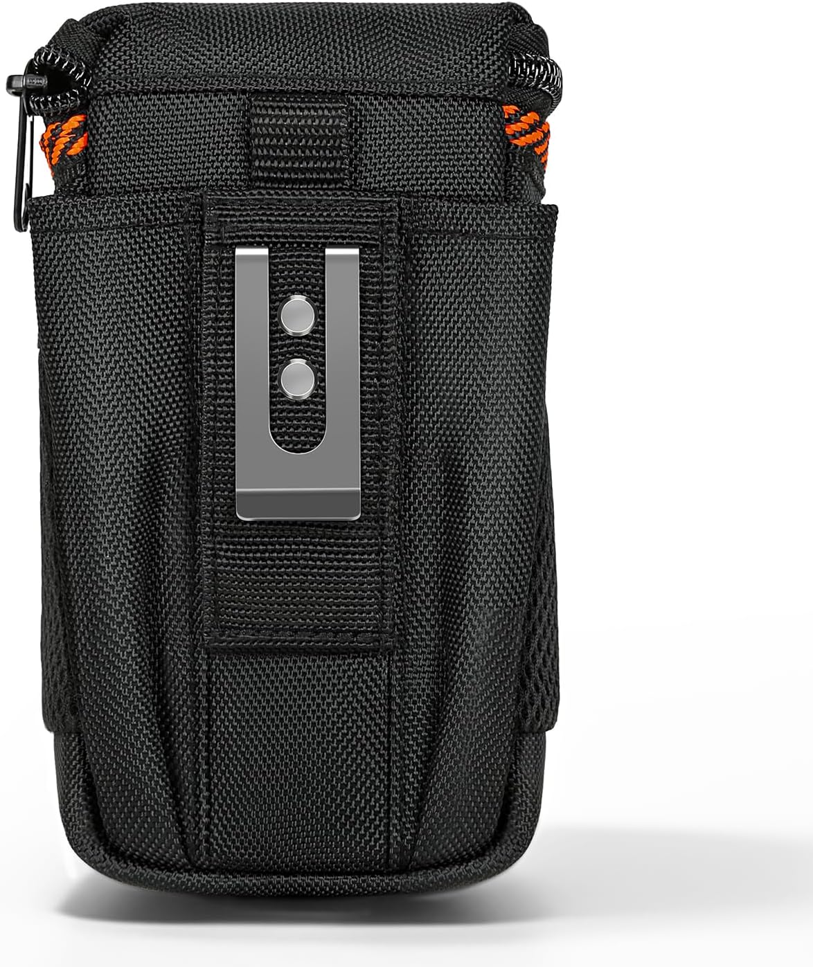 Tool Belt Pouch, Heavy Duty Utility Holder with Mesh Pocket, Black and Orange - Image 3