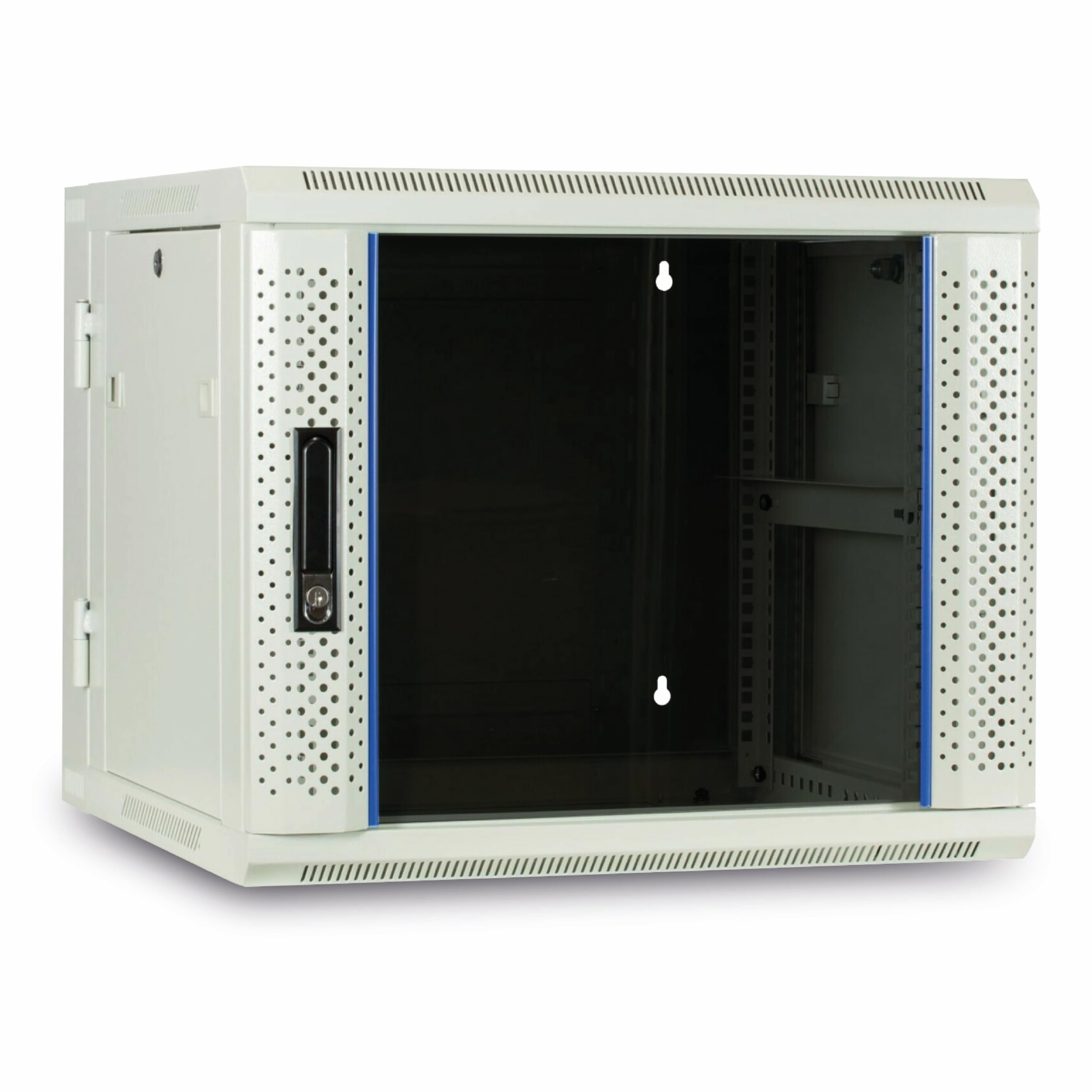 Baie Murale 12U Blanche (inclinable) avec Porte en Verre 600x600x635mm - Blanc