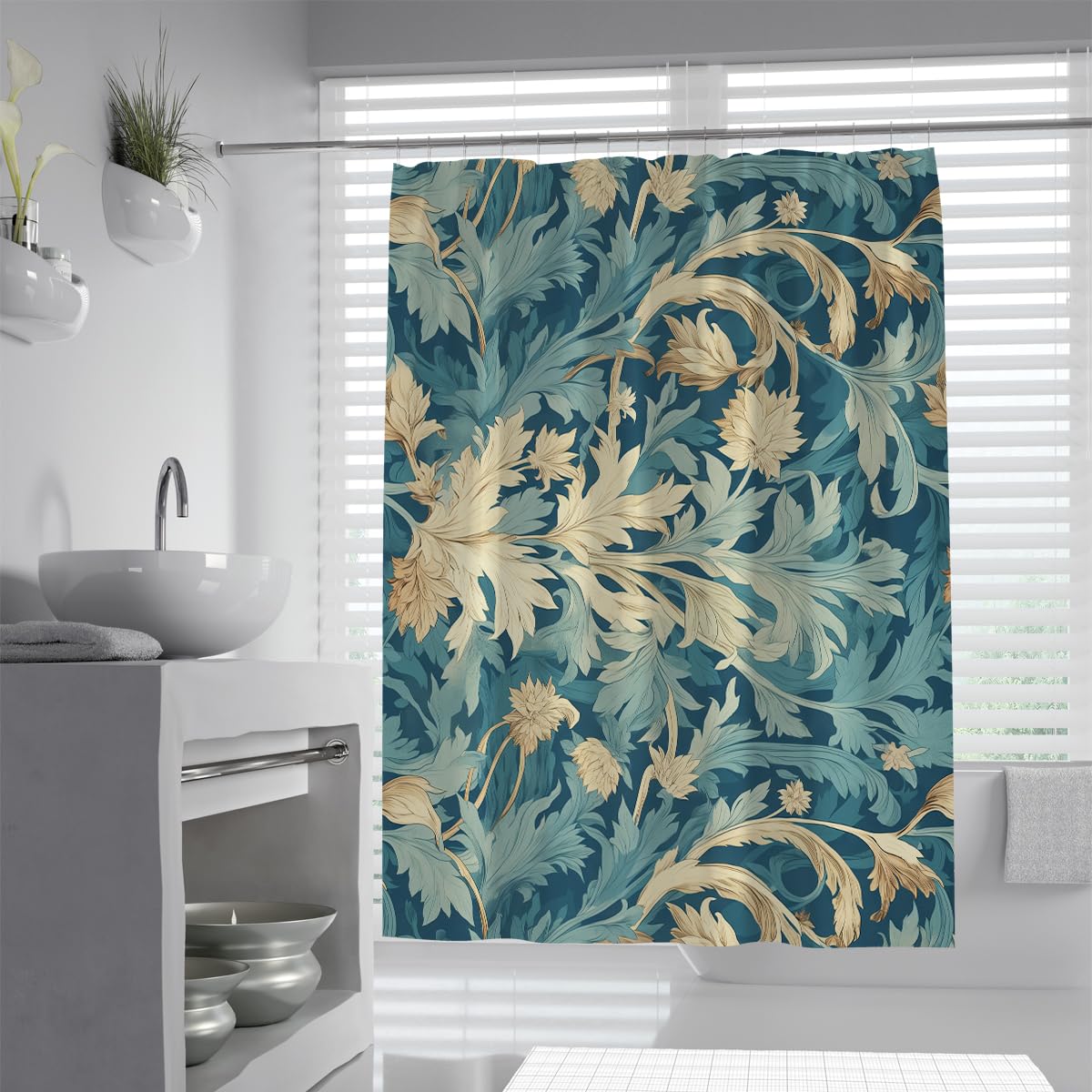 OLLIAR Home Tropical Plant Leaves Shower Curtain 180x180 Modern Botanical Plant Nature Aesthetic Bathroom Decor Waterproof Fabric Shower Curtain Set with Hooks