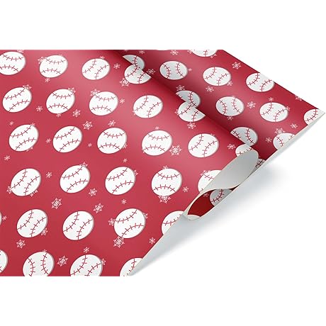 Christmas Cheer for Baseball Lovers: Captivating Red Baseball and Snowflake Christmas Wrapping Paper