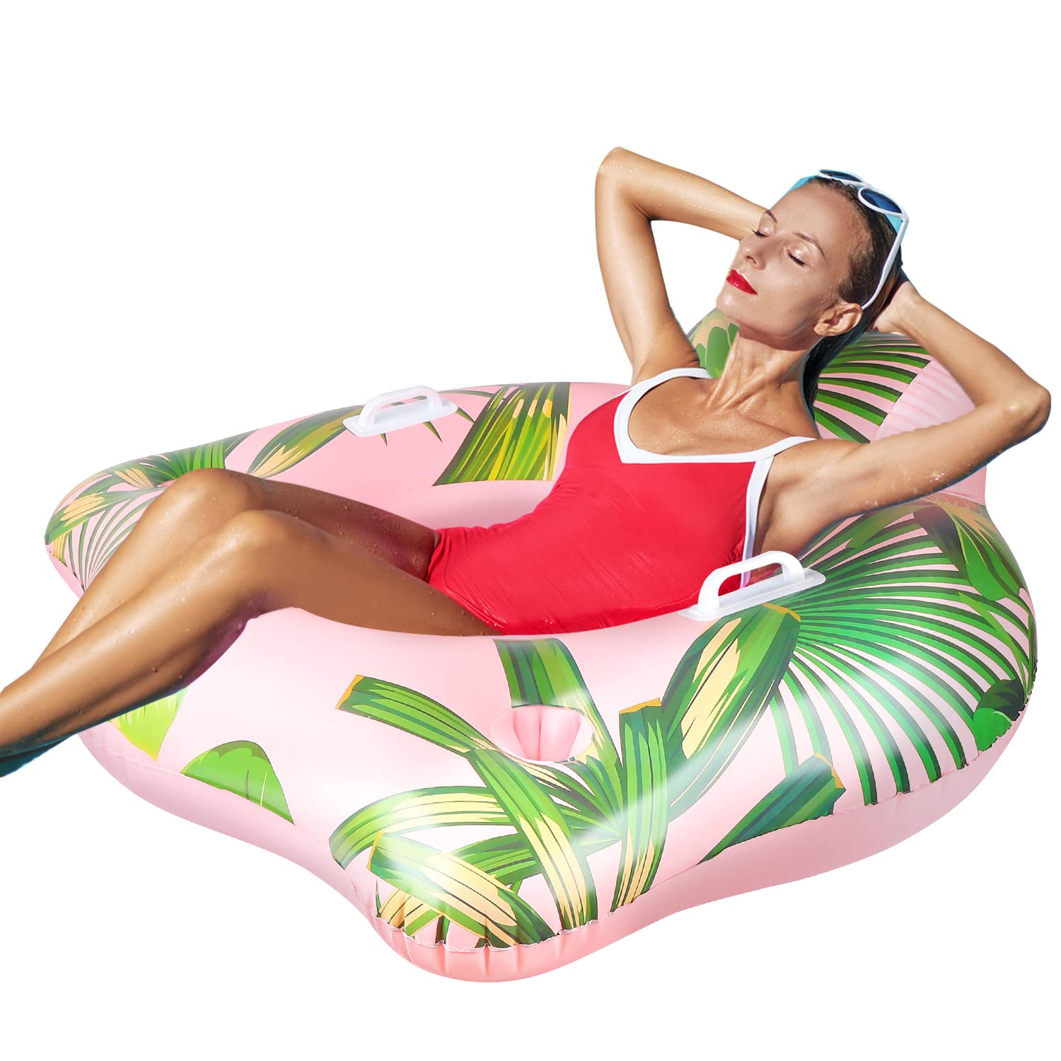 Polita Pool Float, Pool Floats Adult with Backrest, 2in1 Pool Floats Adult Size Mesh Bottom, Pool Floats Kids with Cup Holder and Handle, Blow Up Pool Floats for Swimming Pool (Pink)
