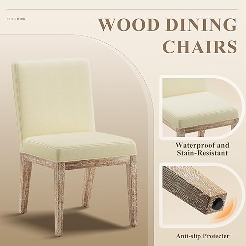 Miniatura 4 de Juego de 2 sillas de comedor de madera, sillas de comedor tapizadas de tela moderna, sillas auxiliares de cocina, silla de cena de granja con