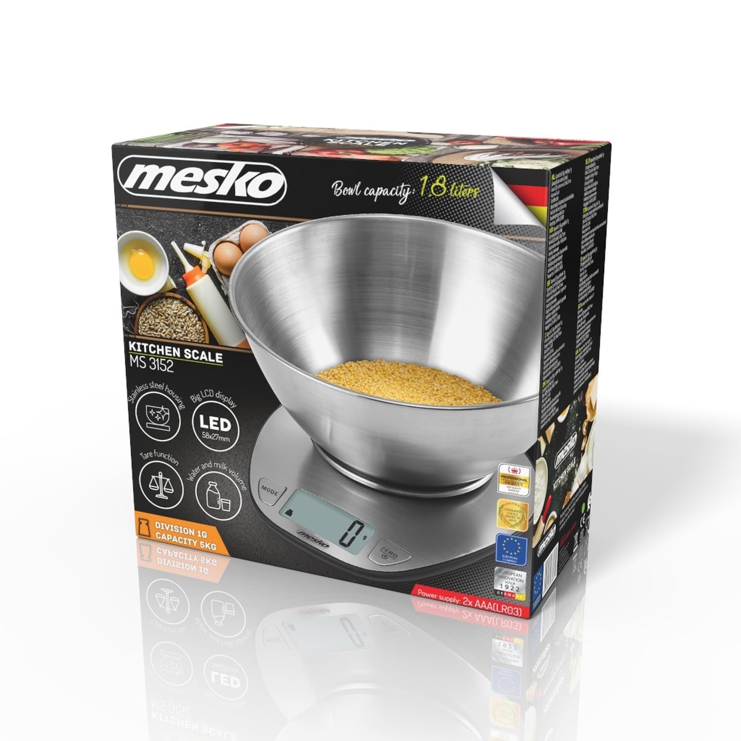 Mesko Cyfrowa Waga Kuchenna, Stal Nierdzewna, Szary, do 5 kg