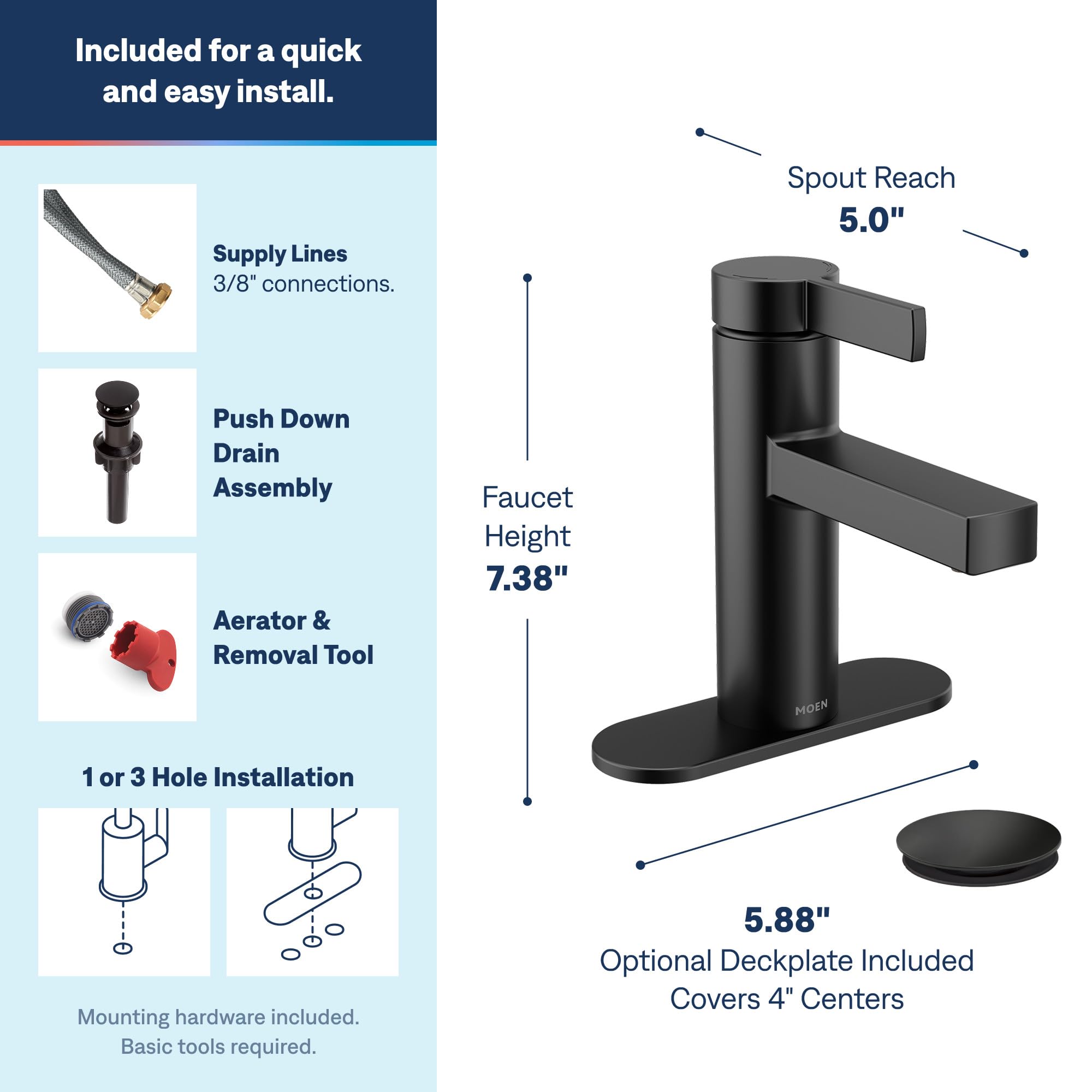 Amazon.com: Moen 84774BL Beric 1-Handle Bath Faucet w/Push-Down