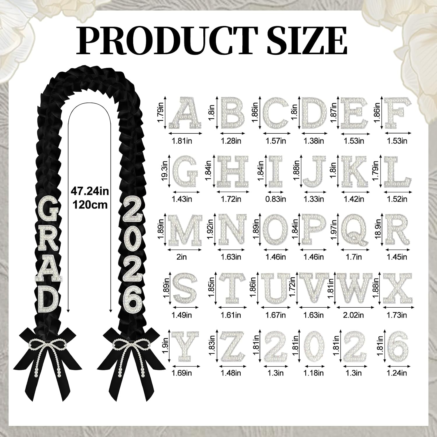 DIY Class of 2026 Graduation Leis with 30 Pearl Patches Letters and Numbers Graduation Money Leis Double Braided Ribbon Necklace for High School College 2026 Grad Party Decor(Black)