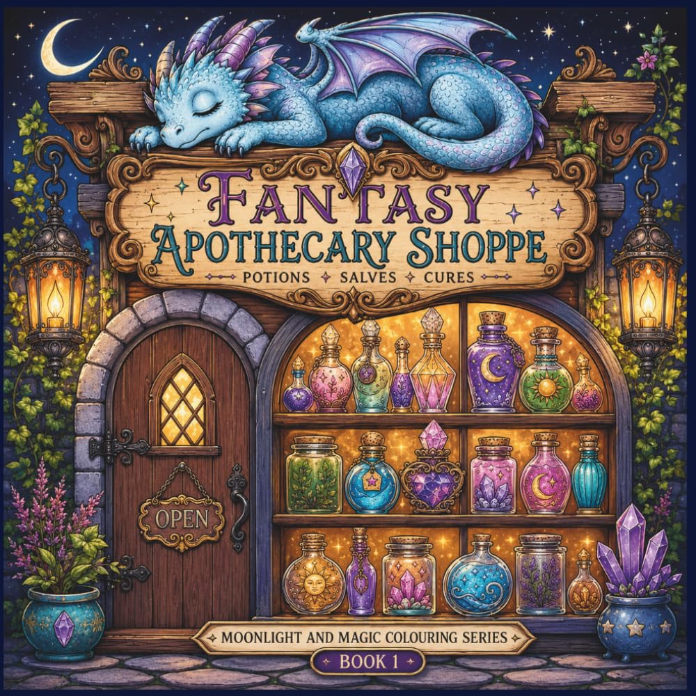 Fantasy Apothecary Shoppe Colouring Book: Whimsical Potion Shops, Herbal Remedies and Enchanting Scenes to Colour (Moonlight and Magic Colouring Collection)