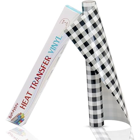 Bonnyhtv Buffalo Plaid Heat Transfer Vinyl Roll, 12" x 5ft, Black and...