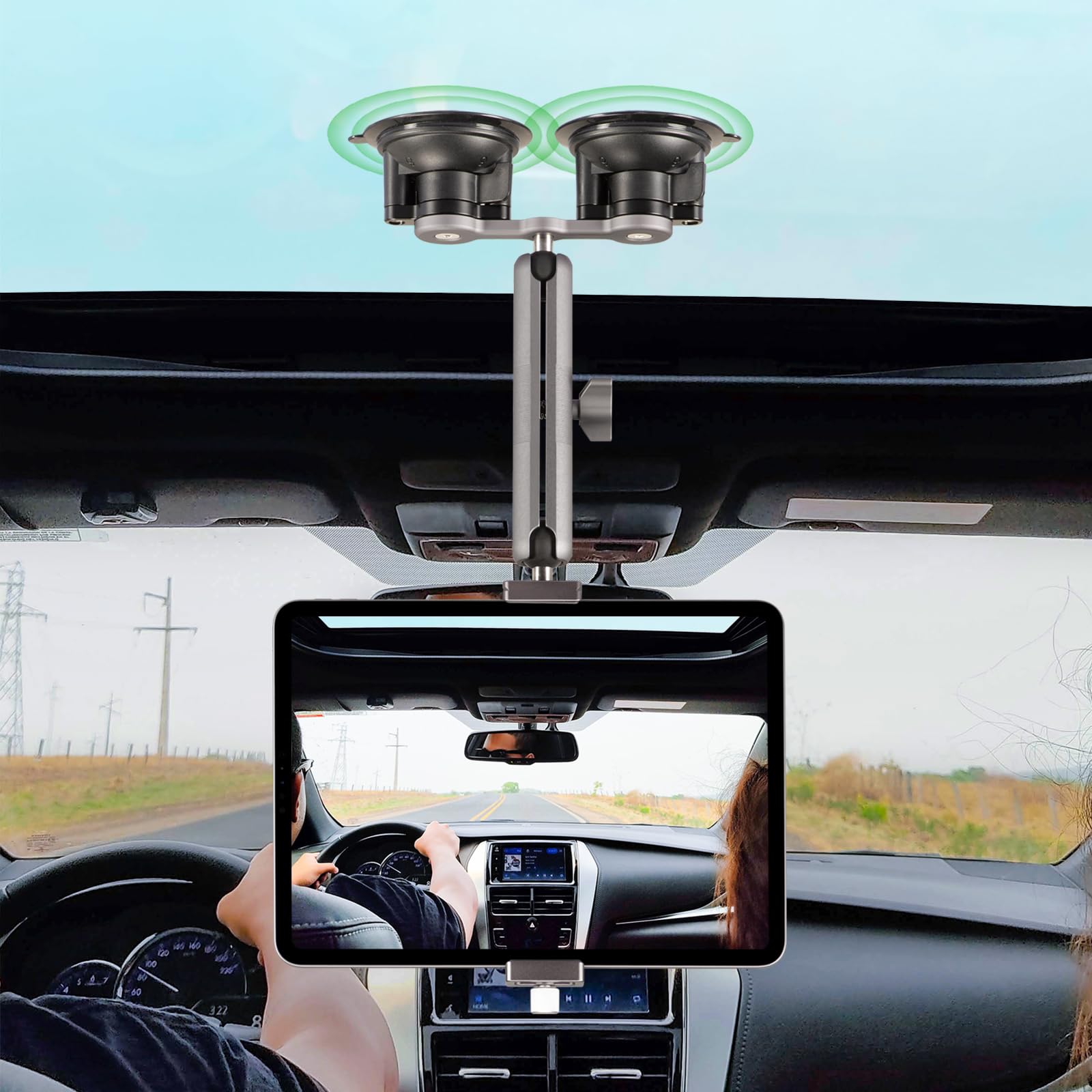 FANAUE Ventouse pour Voiture avec Adaptateur de Boule d'un Pouce, Double Ventouse Compatible avec Les Bras à Double Prise RAM MOUNTS, pour Montage sur Le Pare-Brise de la Voiture.