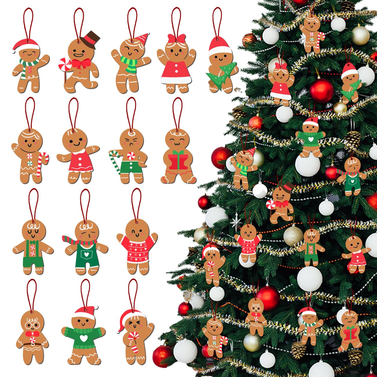 30PCS Gingerbread Christmas Ornaments for Christmas Tree, Gingerbread Man Paper Hanging Ornaments for Christmas Party Decor Supplies