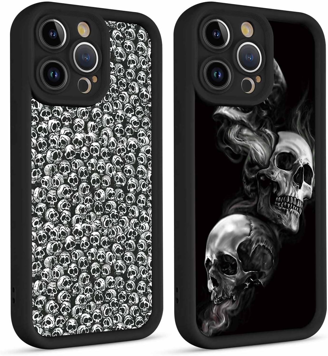 2 Pack Skeleton Skull Case for iPhone 15 Pro Max 6.7", Cute Full Camera Lens Pattern Aesthetic Design Soft Slim Frame Protective Shockproof TPU Phone Cover for Women Girls-06