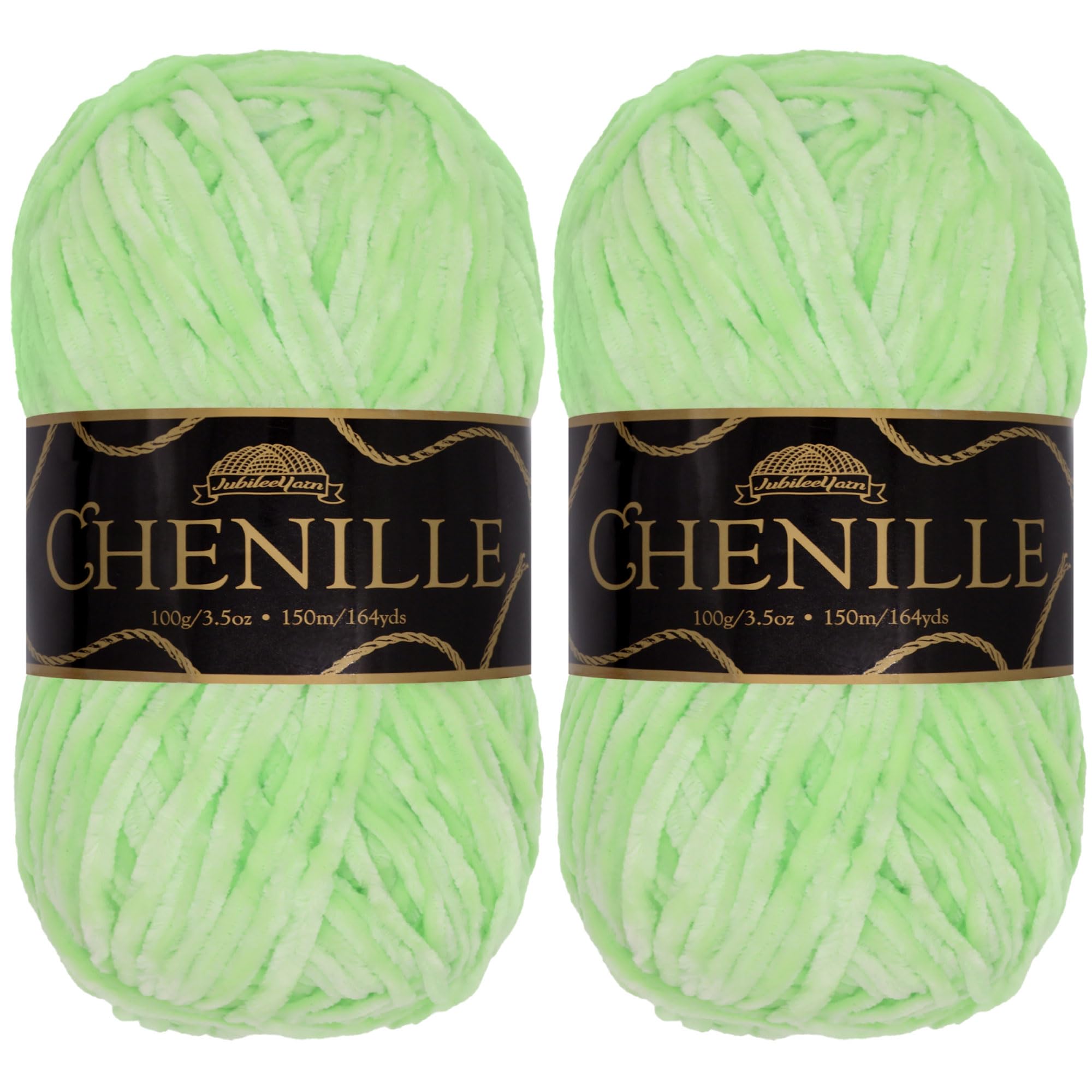 JubileeYarn Chenille Yarn - 100g/Skein Worsted Weight - Ambrosia - Pale Green Velvet - 2 Skeins